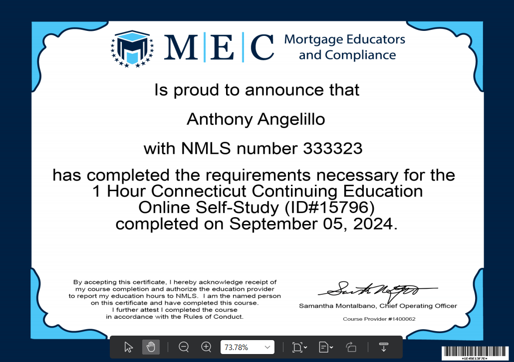 CT Continuing Education Certificate 