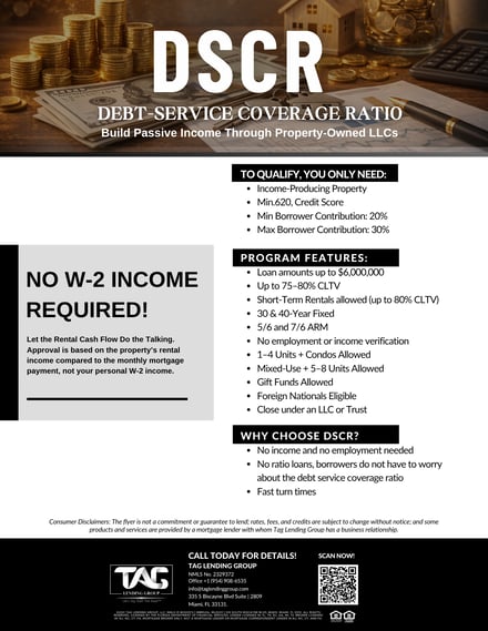 TAG Lending Group DSCR loan program sheet preview