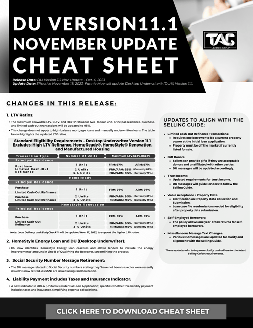 DU Version11.1 November Update Cheat Sheet