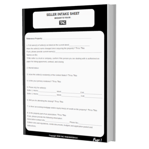 Seller’s Intake Sheet